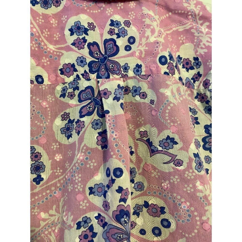 Talbots Petite XLP Pink Floral Button-Up Shirt Textured Polka Dot Boho Cottage - Picture 11 of 14